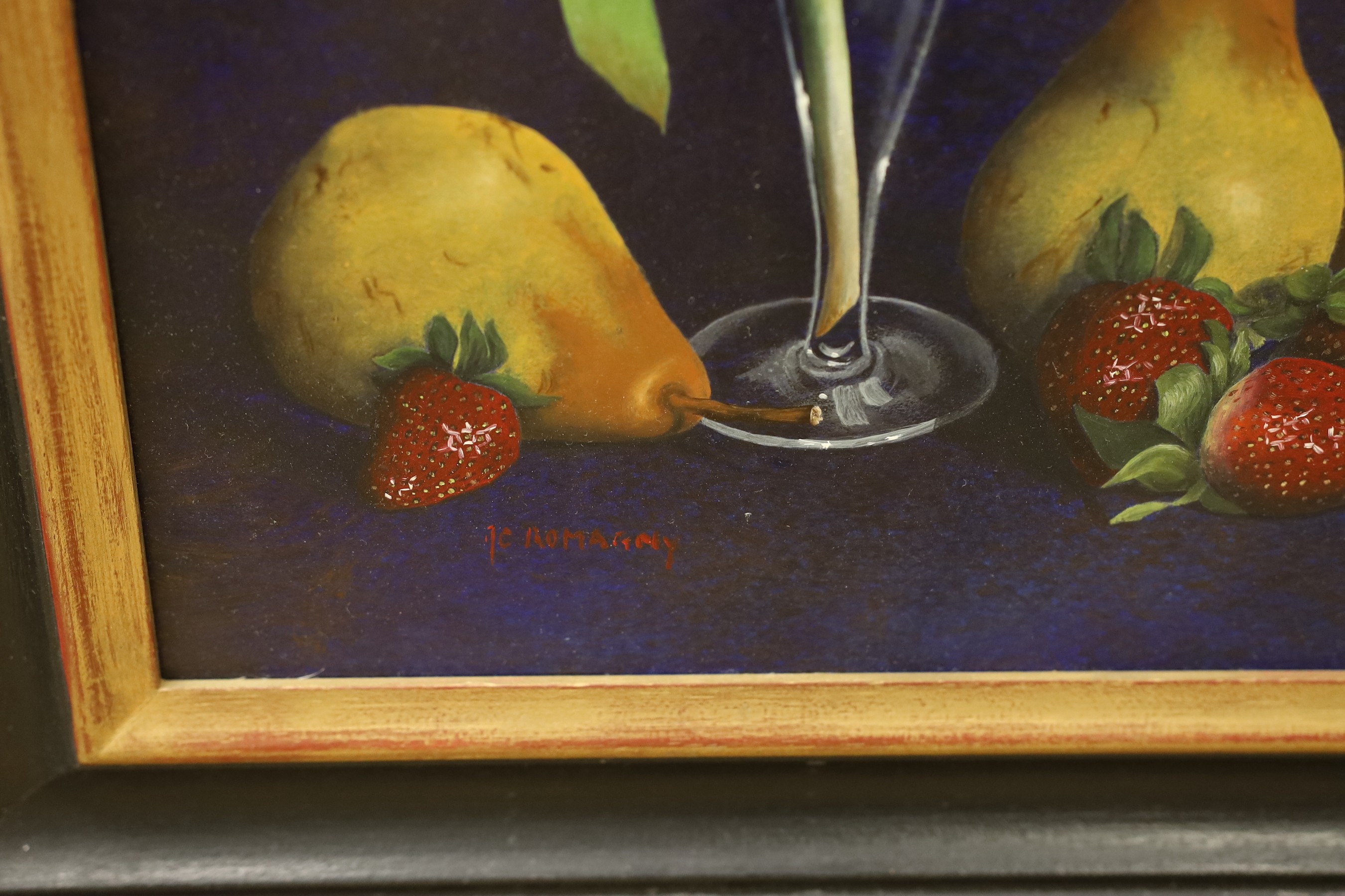 Marie Claire Romagny (French, 20th C.), oil on board, 'The Butterfly', signed, Chelsea Arts Society label verso, 44 x 34cm
